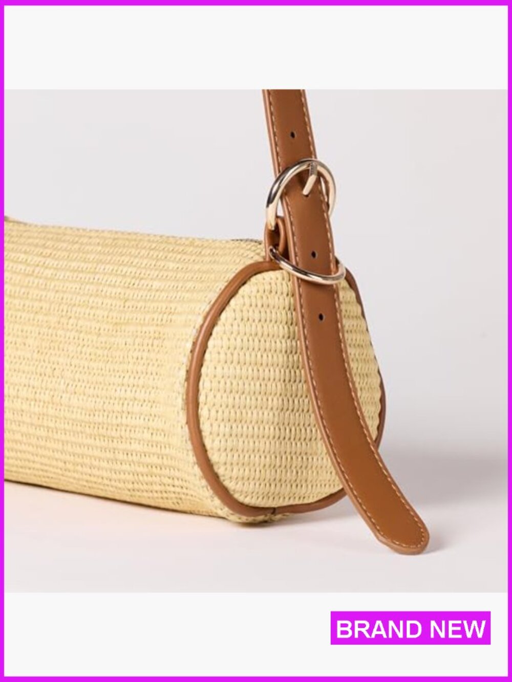 Straw Barrel Bag Shoulder Handbag Woven Tote Crossbody Bucket Bag Summer Chic - Picture 2 of 5